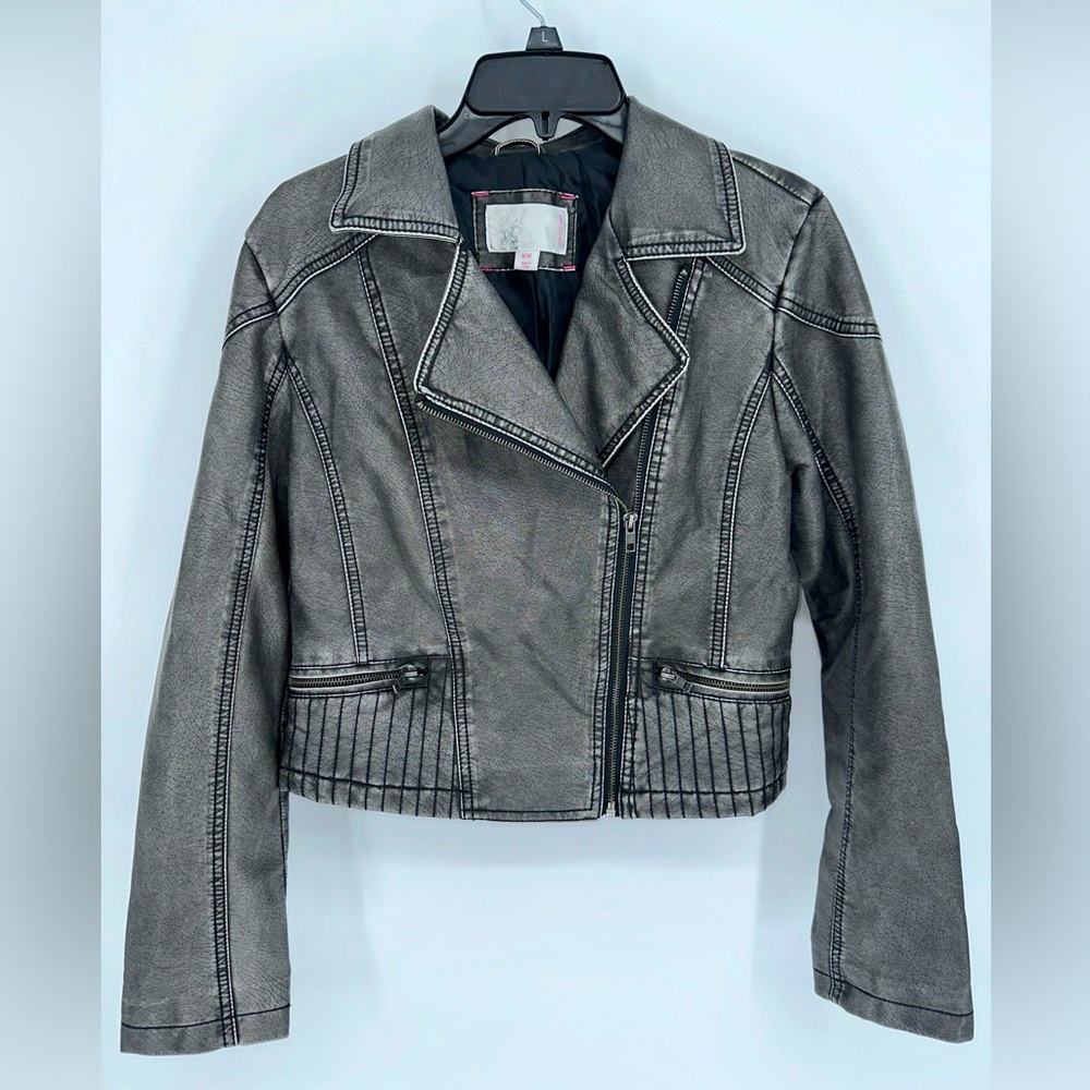 Xhilaration Metallic Gray Faux Leather Moto Jacket
